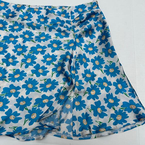 Free People Women’s Jessie Satin Blue Floral Slit Mini Skirt 4 - Picture 3 of 10